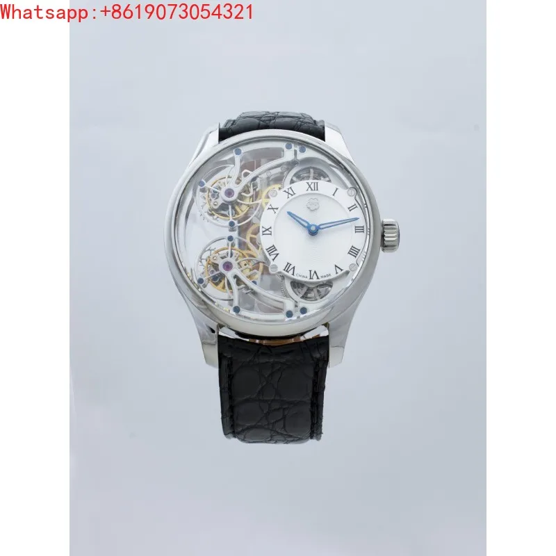 The Great Qin Empire YINGHUA forward and reverse double tourbillon flying suspension watch men's luminous mechanical watch steel view 6