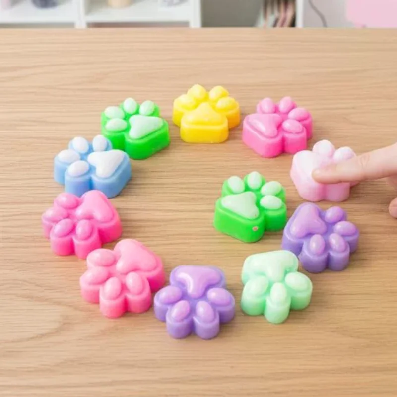 10Pcs Mini Cartoon Cat Paw Pinch Toys Colorful Squeeze Stress Relief Desktop Ornaments