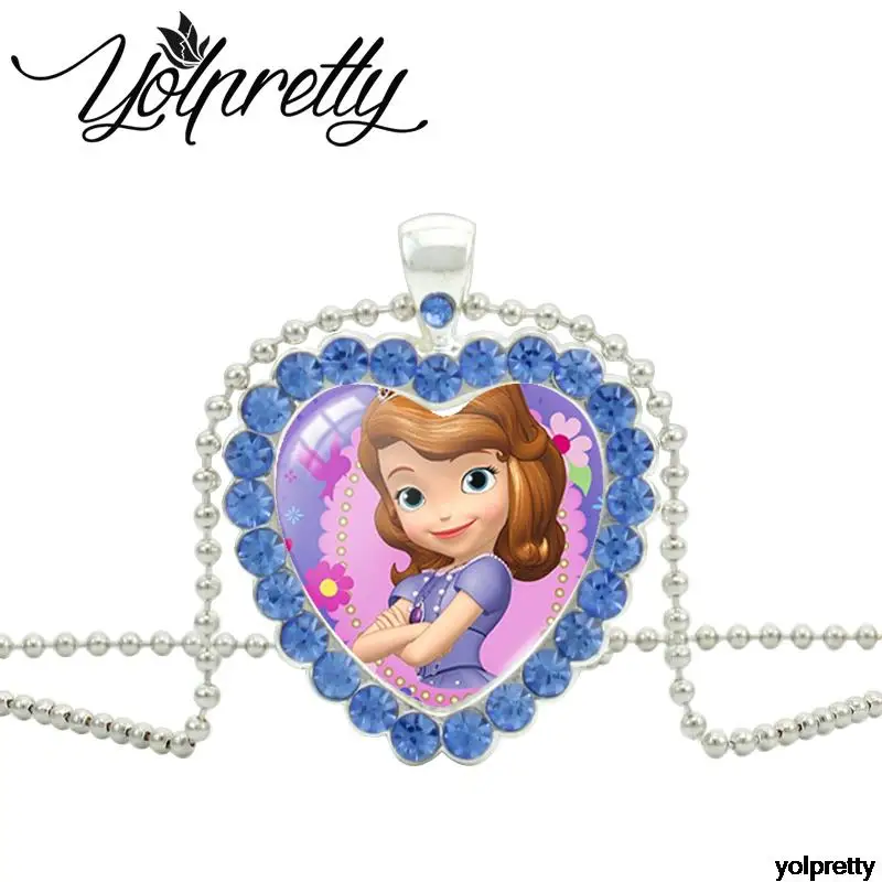 2025 Disney Cartoon Sofia The First Princess Heart Crystal Necklace Necklace Glass Cabochon Necklace Jewelry Gifts