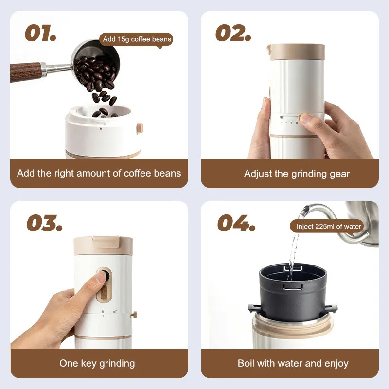 Portable Espresso Machine Mini, 3-in-1 Coffee Maker with Grinder, Handpresso Travel Coffee Cup for Camping/Office, USB Rechargea - view 5