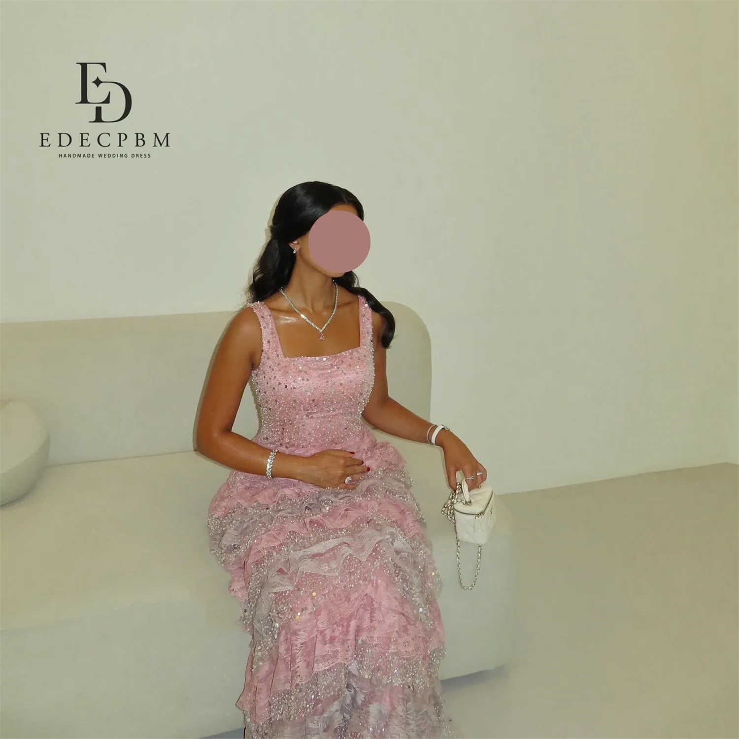 فستان سهرة نسائي وردي من EDECPBM فساتين سهرة فاخرة 2025 فاخرة من فيستدوس دي فيستا ترتر متعدد الطبقات فساتين حفلة موسيقية