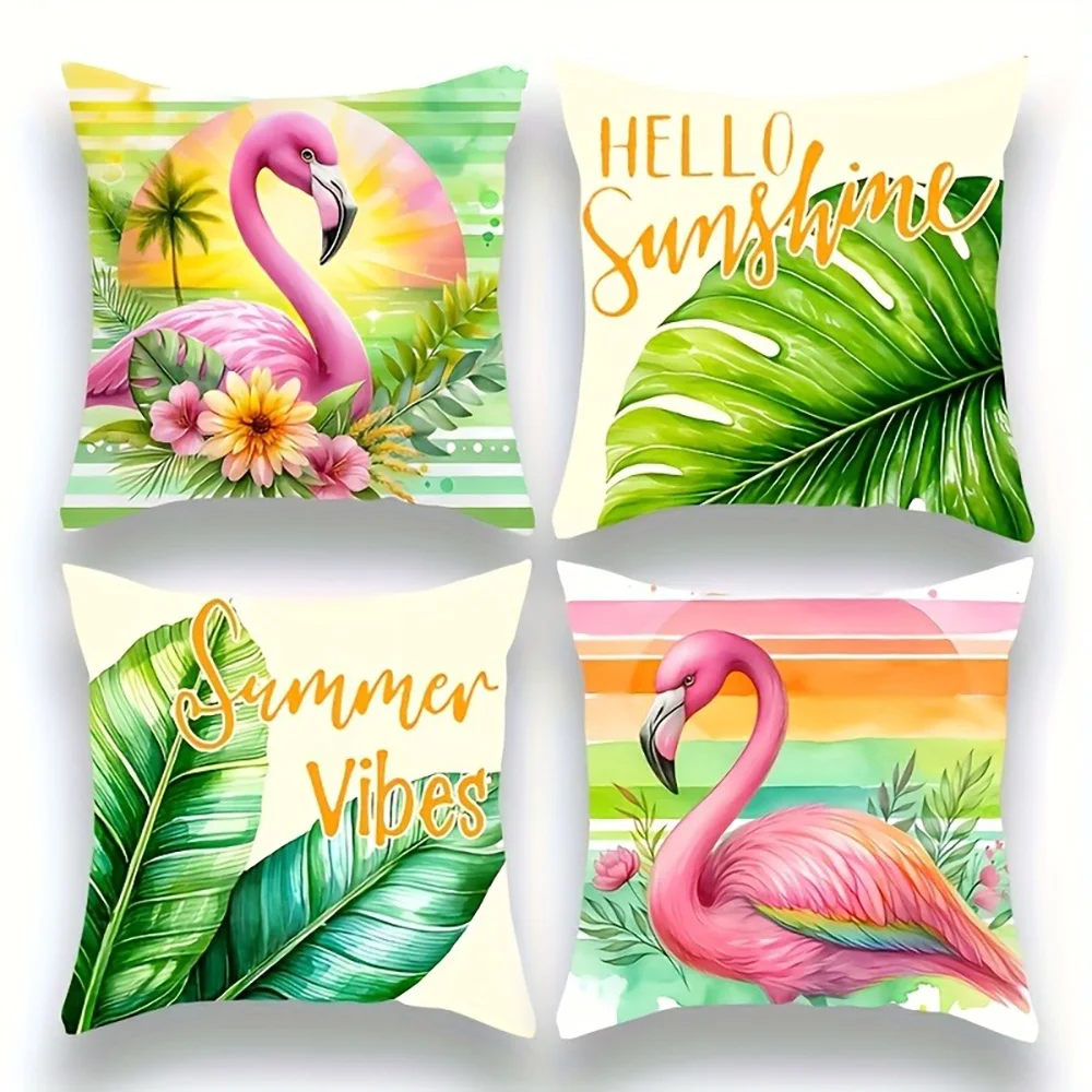 أغطية وسائد بطبعة أوراق الفلامنغو الاستوائية الصيفية: Hello Sunshine، غطاء وسادة أريكة المشاعر الصيفية لتزيين غرفة المنزل