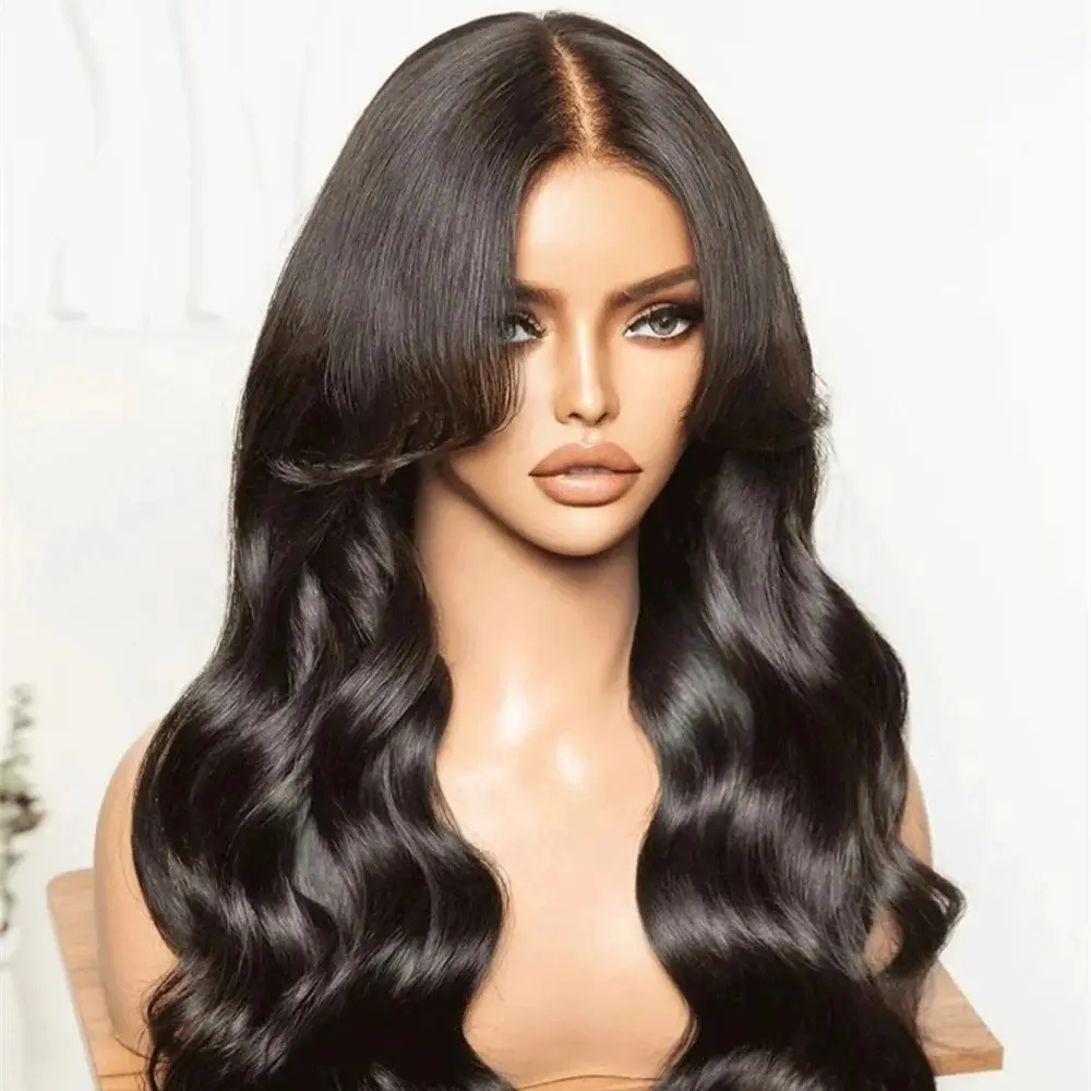 

Long 26inch 180%Density Natural Black 5x5 Silk Base Wave Jewish Human BabyHair HD Lace wig European Hair Preplucked Glueless