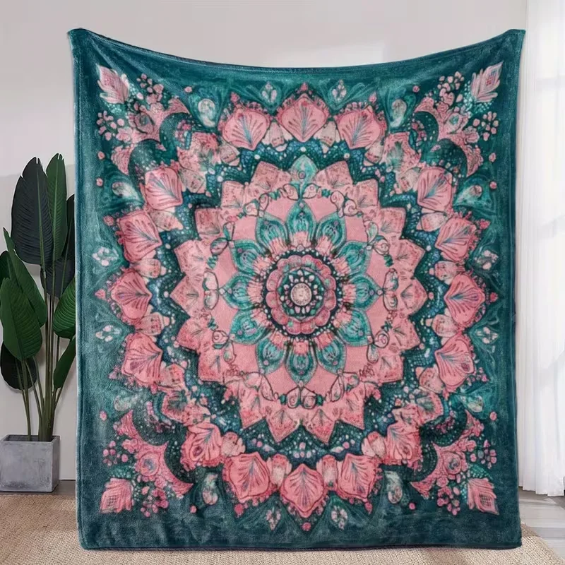 Pastel Tie Dye Floral Blanket Rainbow Symmetric Boho Pattern Soft Warm Blanket Meditation Room Sofa Bed Decor