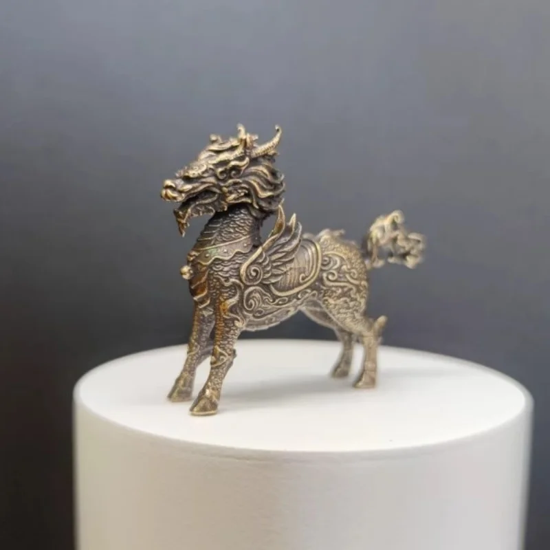 Solid Copper Lucky Kylin Sculpture, Mini Chinese Mythical Creature Figurine, Home/Car/Office Decor Animal Statue Gift