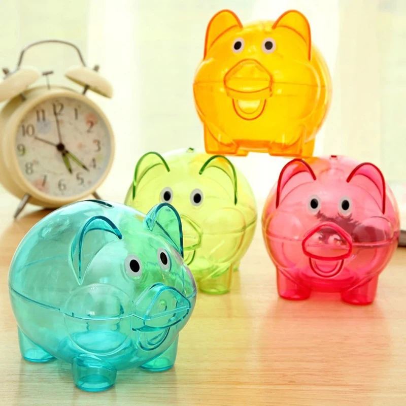 Transparent Pig Toy For Gift Kids Coins Piggy Bank Props Clear Pig Plastic Piggy Bank Coin Money Cash Collectible Saving Box