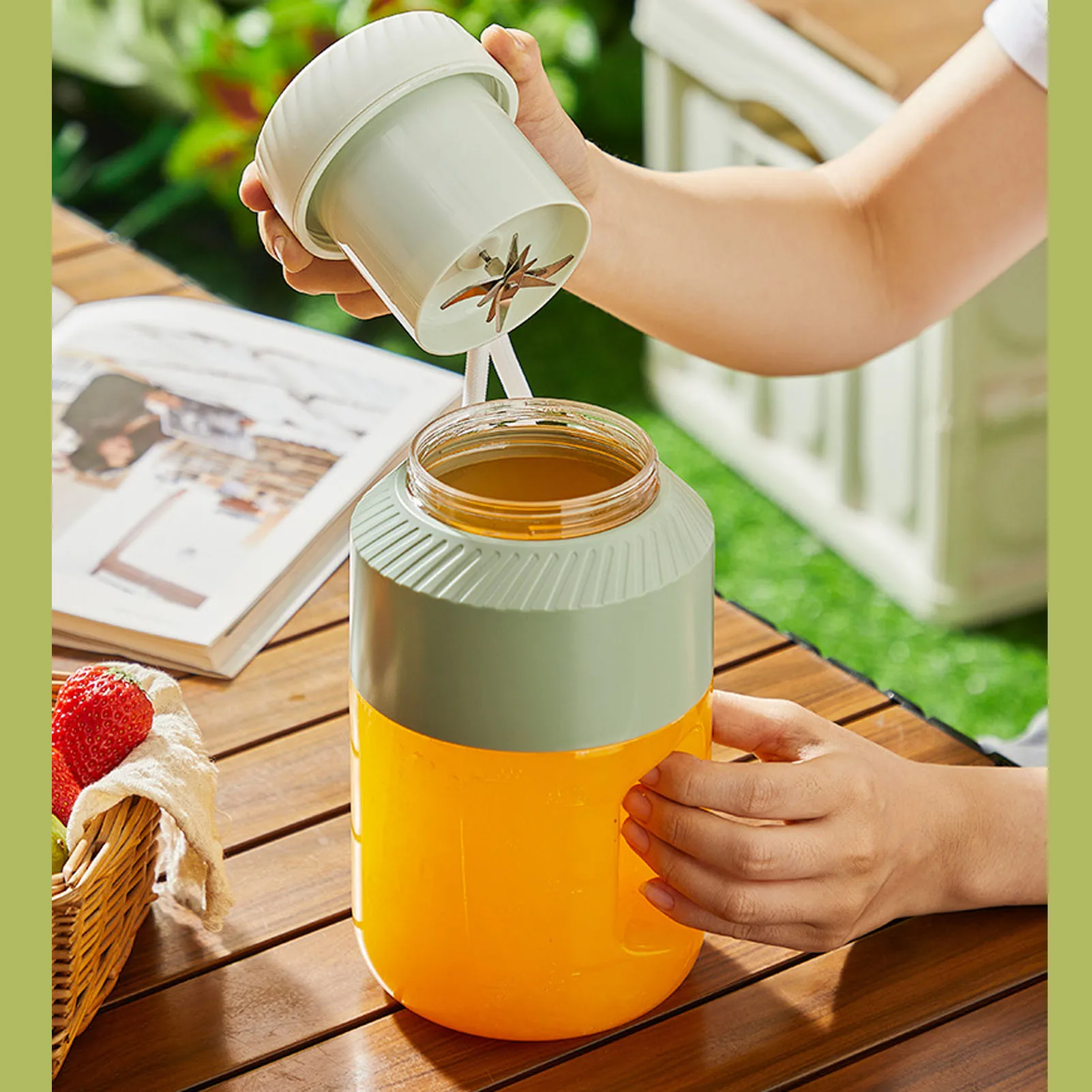 Liquidificador sem fio recarregável portátil de 1L - design de tampa dupla, mistura eficiente para viagens, academia, atividades ao ar livre e festas