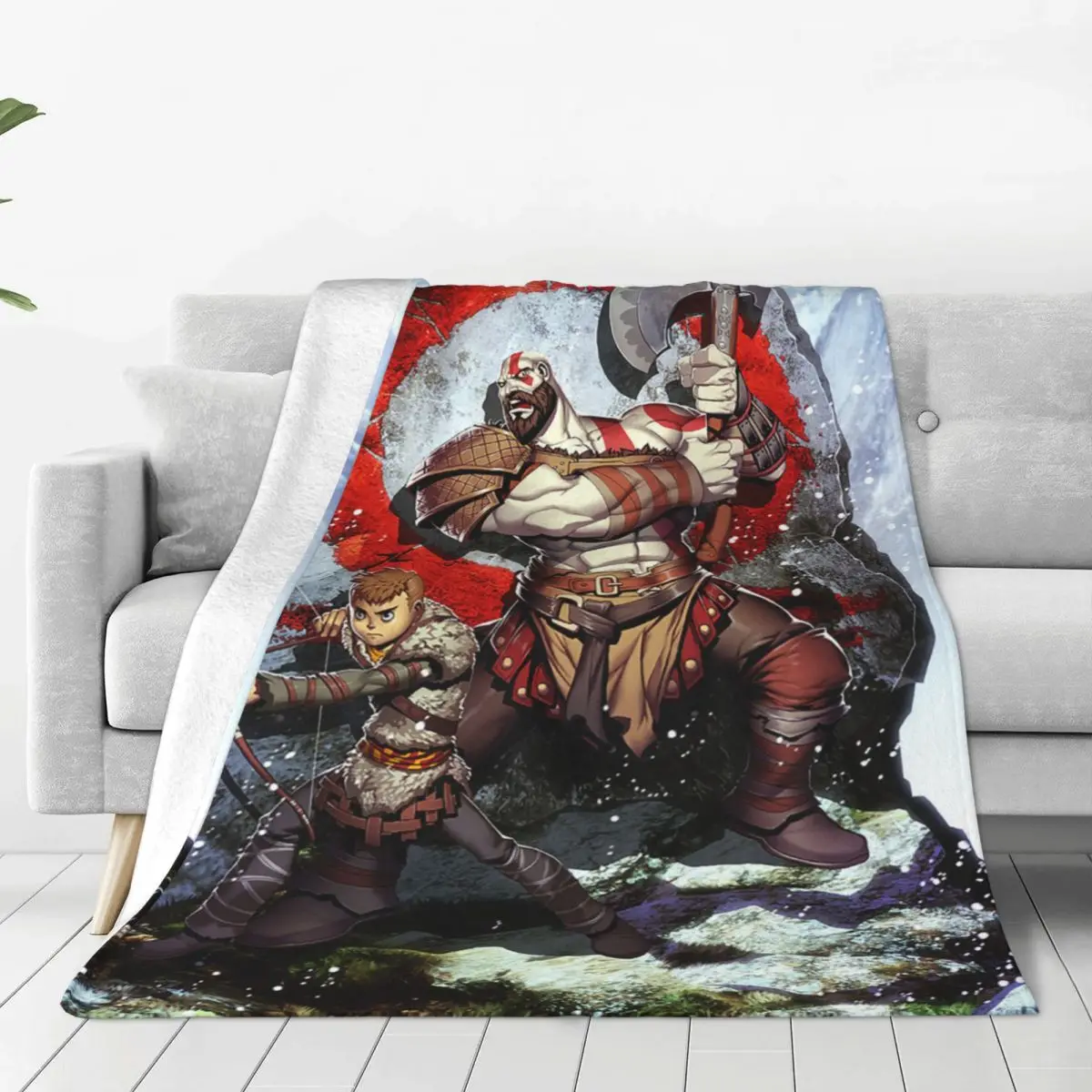 God Of War Kratos Warrior Flannel Blanket Adventure Game Customized Throw Blankets for Bed Sofa Couch 125*100cm Bedspread