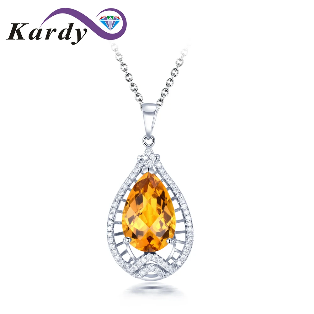 

Amazing Fashion Citrine Gemstone Diamond 14K White Gold Wedding Engagement Necklace Pendant for Women