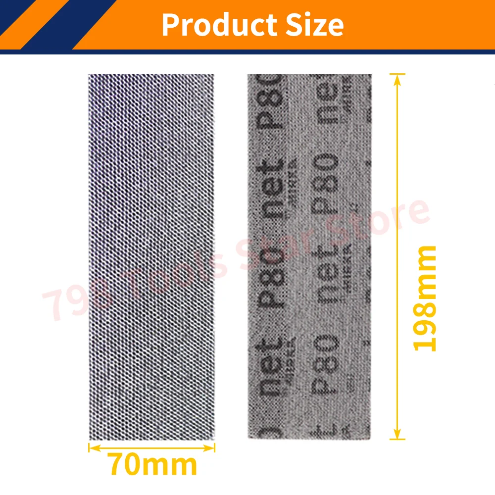 50PCS 70*198mm Mesh Dust-free Sandpaper 80-320 Grit Hook and Loop Anti-Blocking Net Sandpaper for Auto Car Polishing Woodworking