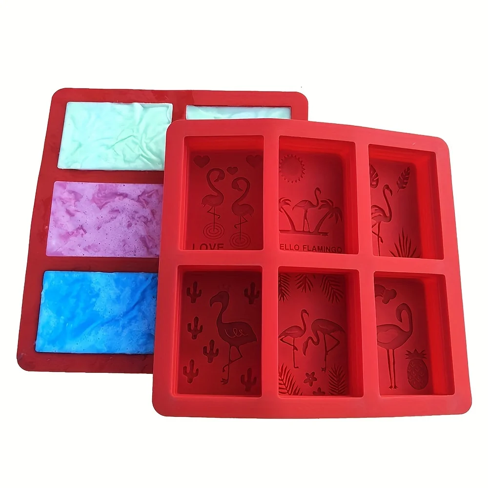 1Piece Embossing Flamingo Soap Making Tool Silicone Rectangle Soap Mold Candy Cake Baking Mould