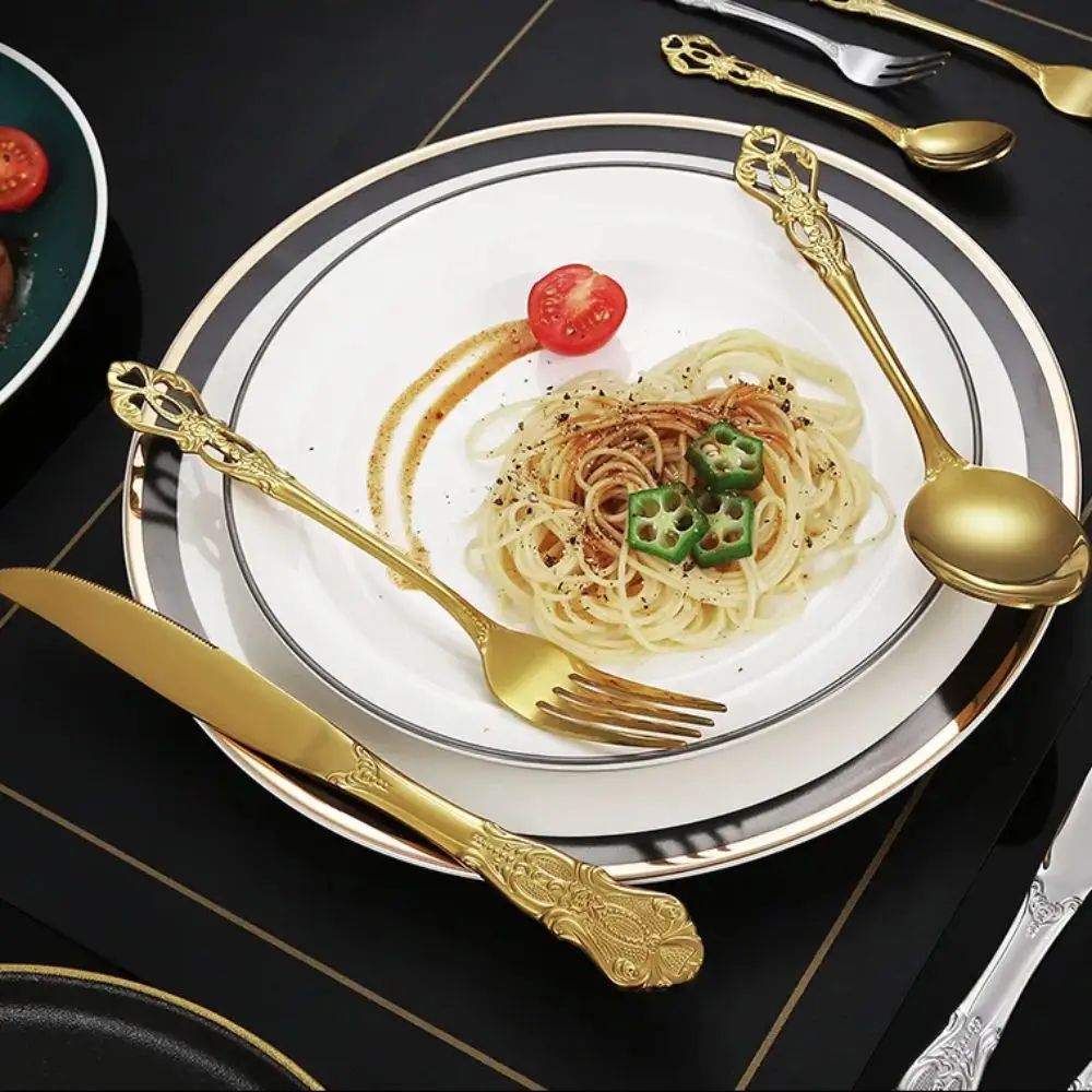 

16Pcs Vintage Royal Court Cutlery Sets Stainless Steel Smooth Edges Kitchen Flatware Set Embossed Design Fork Spoon Set