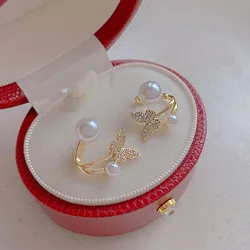 2023 New Fashion Trend Unique Design Elegant Delicate Zircon Flower Pearl Earrings Women Jewelry Wedding Party Gifts Wholesale