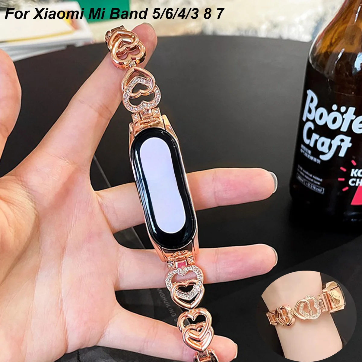 Strap For Xiaomi Mi Band 8 7 Watch Band For Mi Band 5/6/4/3 Fashion INS Love Heart Metal Bracelet Miband Smartwatch Accessories