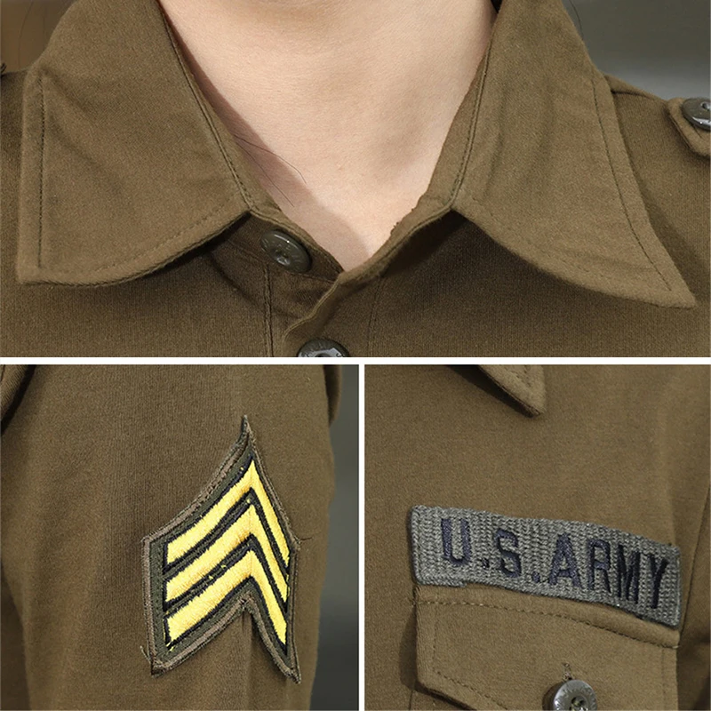 Camping Hiking Army Fans Cotton Long Sleeve T-Shirt Spring Summer Breathable Women Lapel Armygreen Military Training Uniform