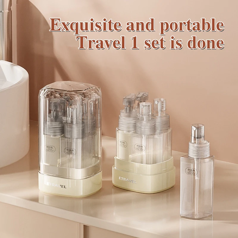 

1 Set Portable Travel Sub Bottle ABS 4-in-1 Storage Jar Clear Dispensing Spray Bottles Lotion Emulsion Sample Vial Container