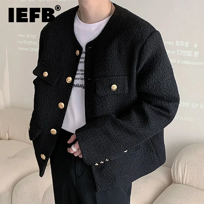 IEFB Men Jackets Casual Round Collar Solid Color Pockets Male Short Coats Korean Trendy Men\'s Clothing Spring New 2024 9C4865