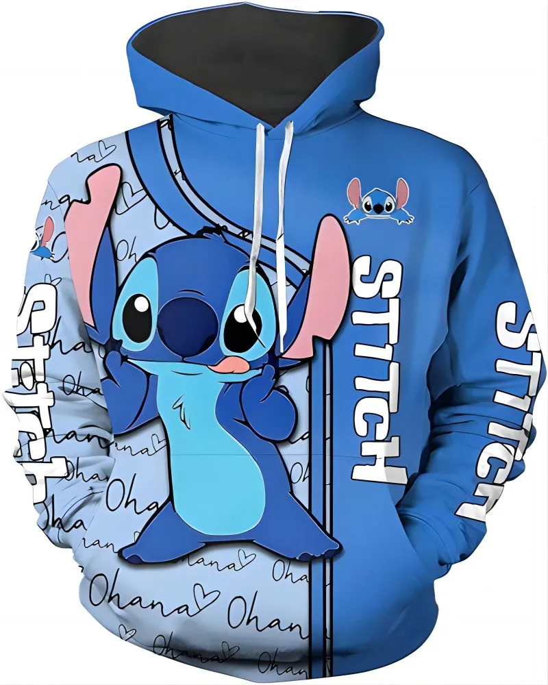 Disney 3D Stitch Printed Men's Hoodie Sweatshirt Fashion Autumn Outdoor Sports Basketball Long Sleeve Men's Pullover Sweatshirt