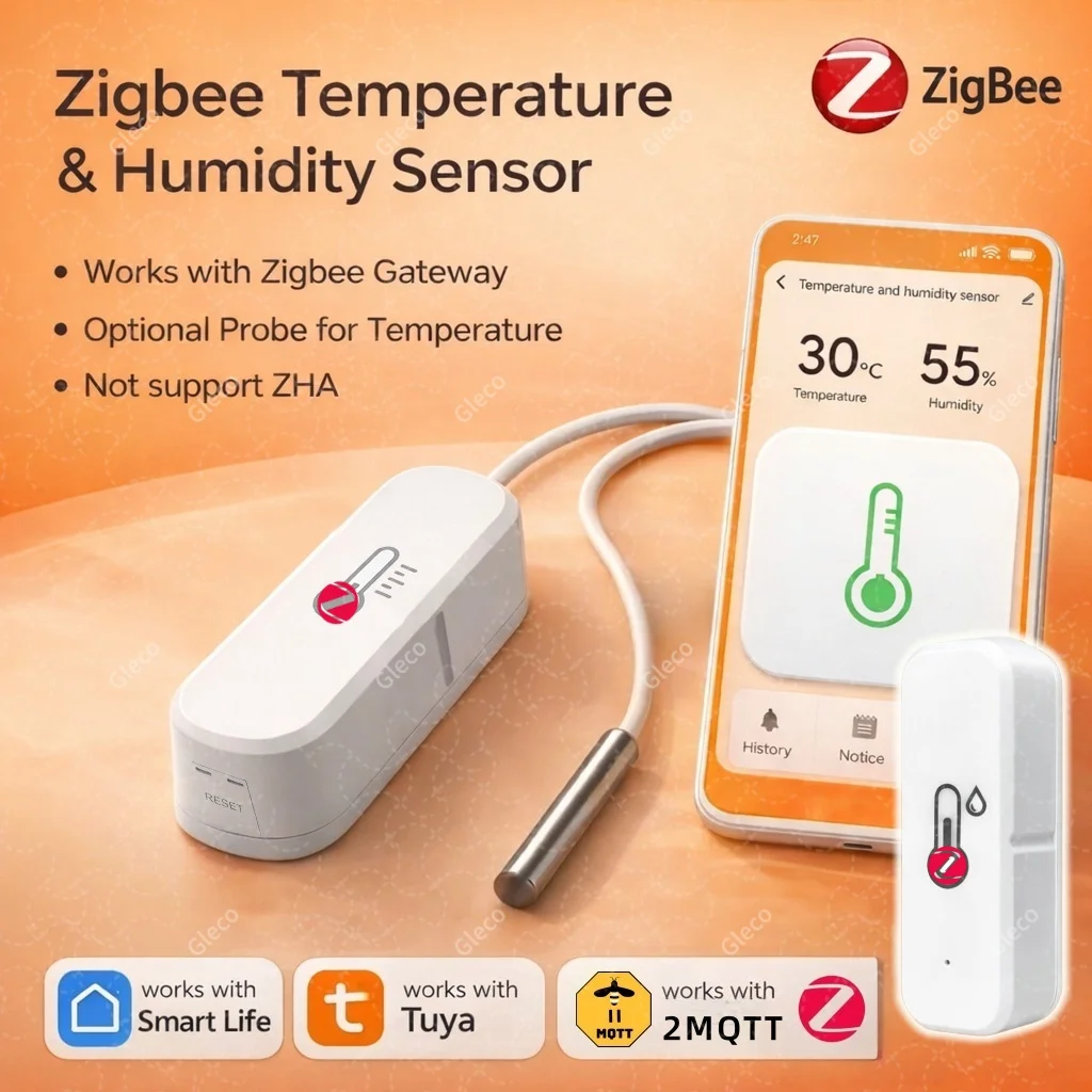 Zigbee Probe Temperature Sensor Humidity Detector TUYA Smart Life 2MQTT Thermometer Hygrometer For Aquarium Wine Cellar Freezer