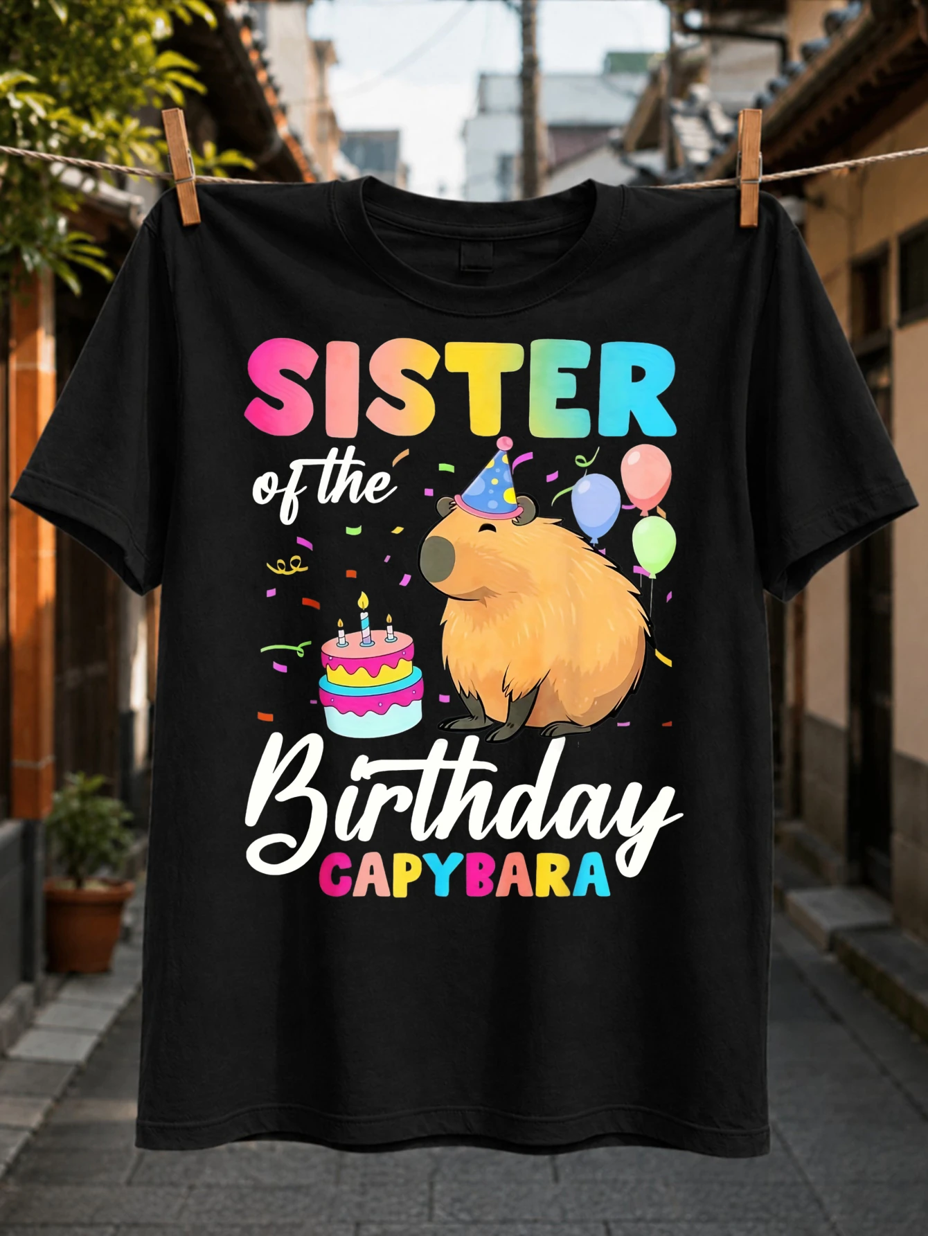Sister of the Birthday ybaraColorful ybara Cake Balloons Confetti and Party Cone Graphic Tee Unisex  Unisex All T-Shirt