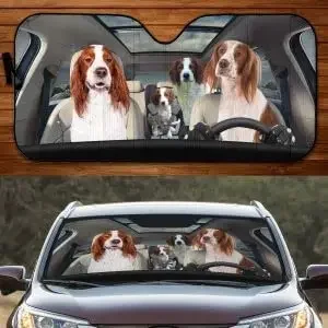 funny red white irish setter family driving dog lover car sunshade uv sun protection car windshield car sunshade