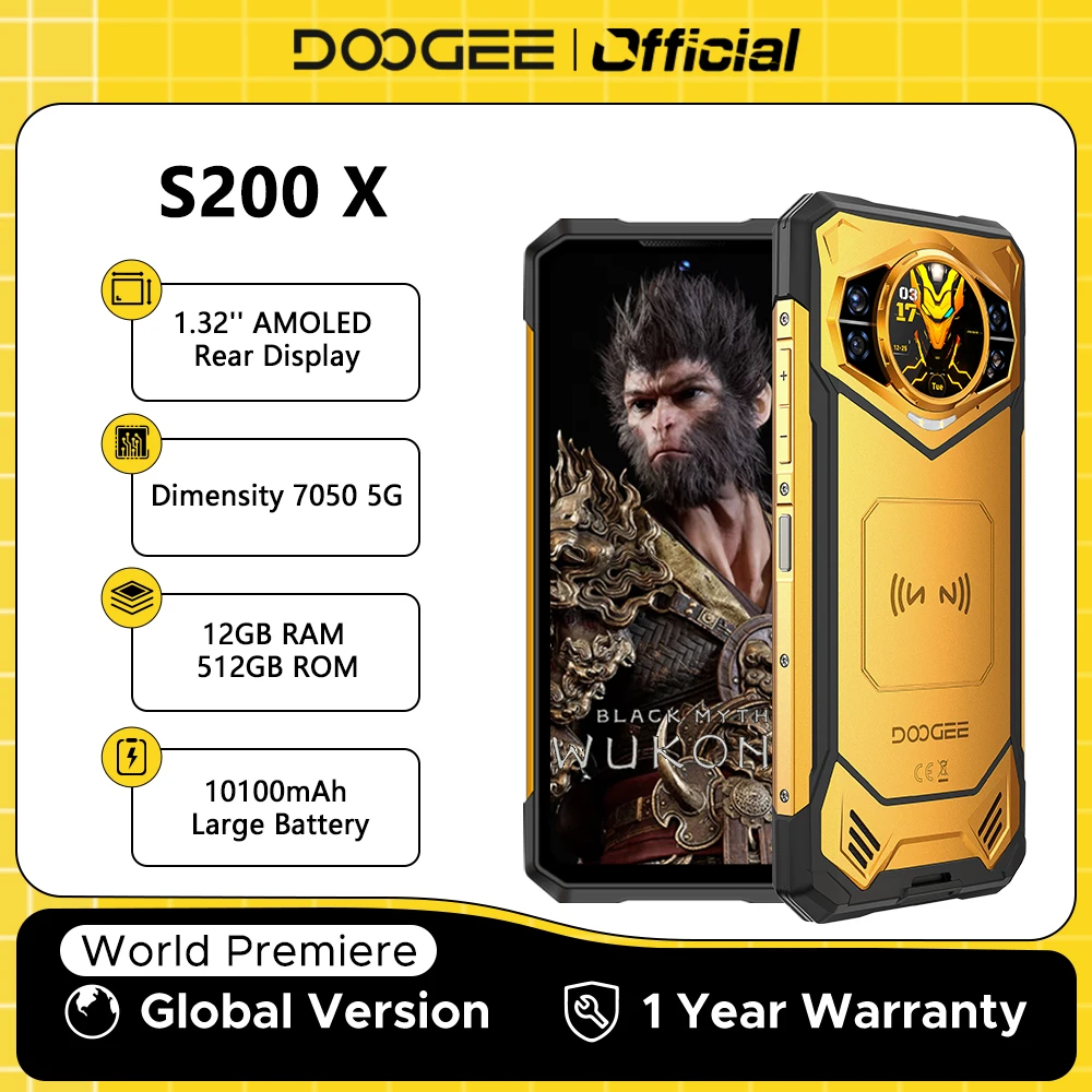 Światowa premiera DOOGEE S200 X 5G 12 GB 512 GB Wytrzymały telefon MTK Dimensity 7050 10100 mAh Bateria 33 W 6,72 cala FHD + ekran IPS 120 Hz