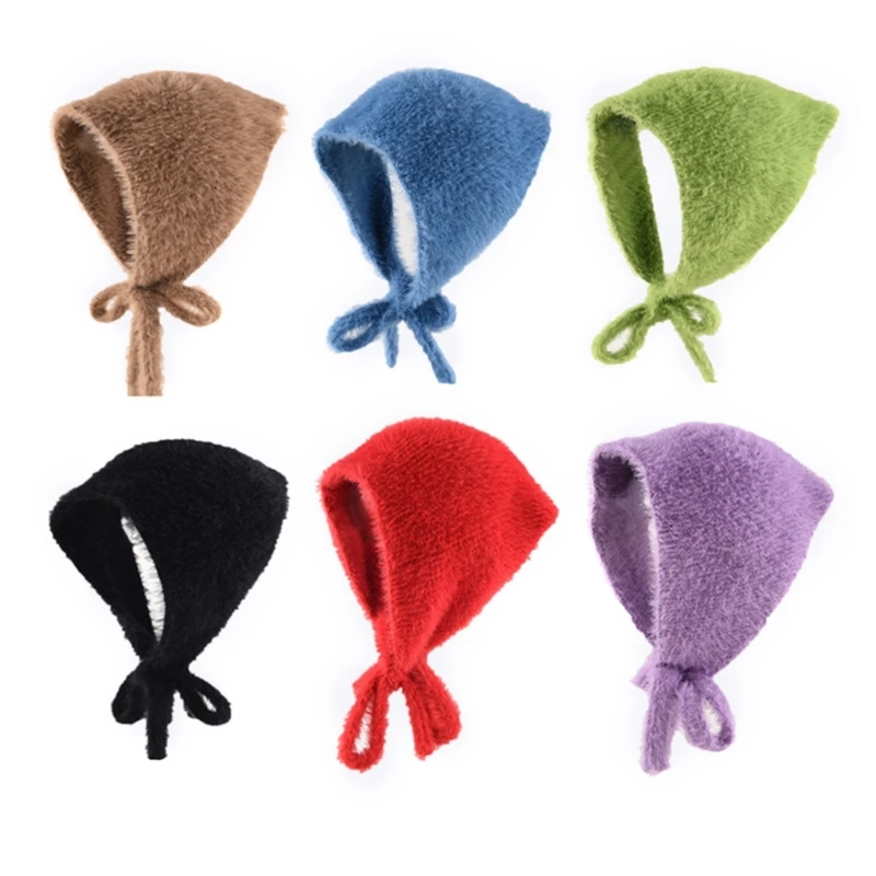 

Comfortable Knitted Yarn Headscarf Hat Multiuse Laceup Hat Headwrap Hat For Women and Girl All Matching Headcover