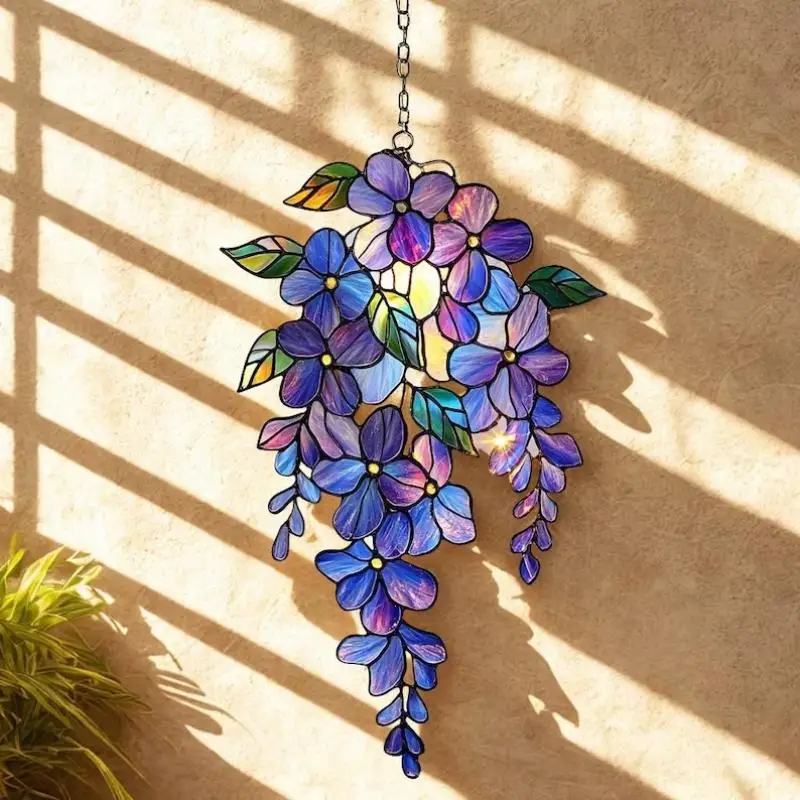 1pcs 2D Acrylic Colored Wisteria Branch Light-Collecting Device Flower Window Pendant Farm Garden Home Decoration Gifts