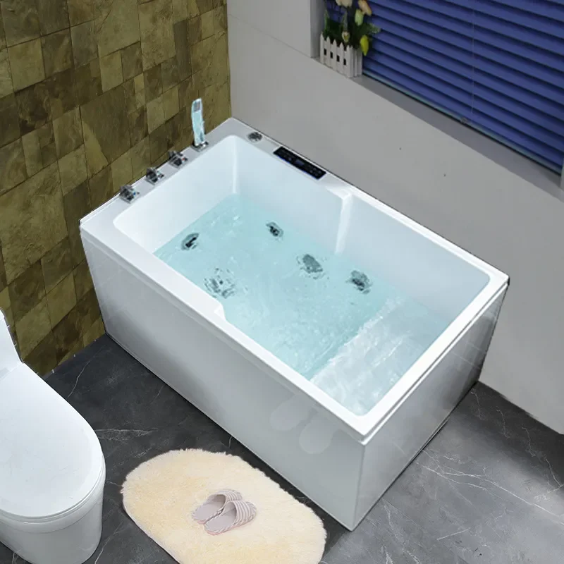 Acrylic Deep Soaking Tub with Seat Dual Side Skirt Constant Temp Bubble Massage for Small Apartment Bathroom