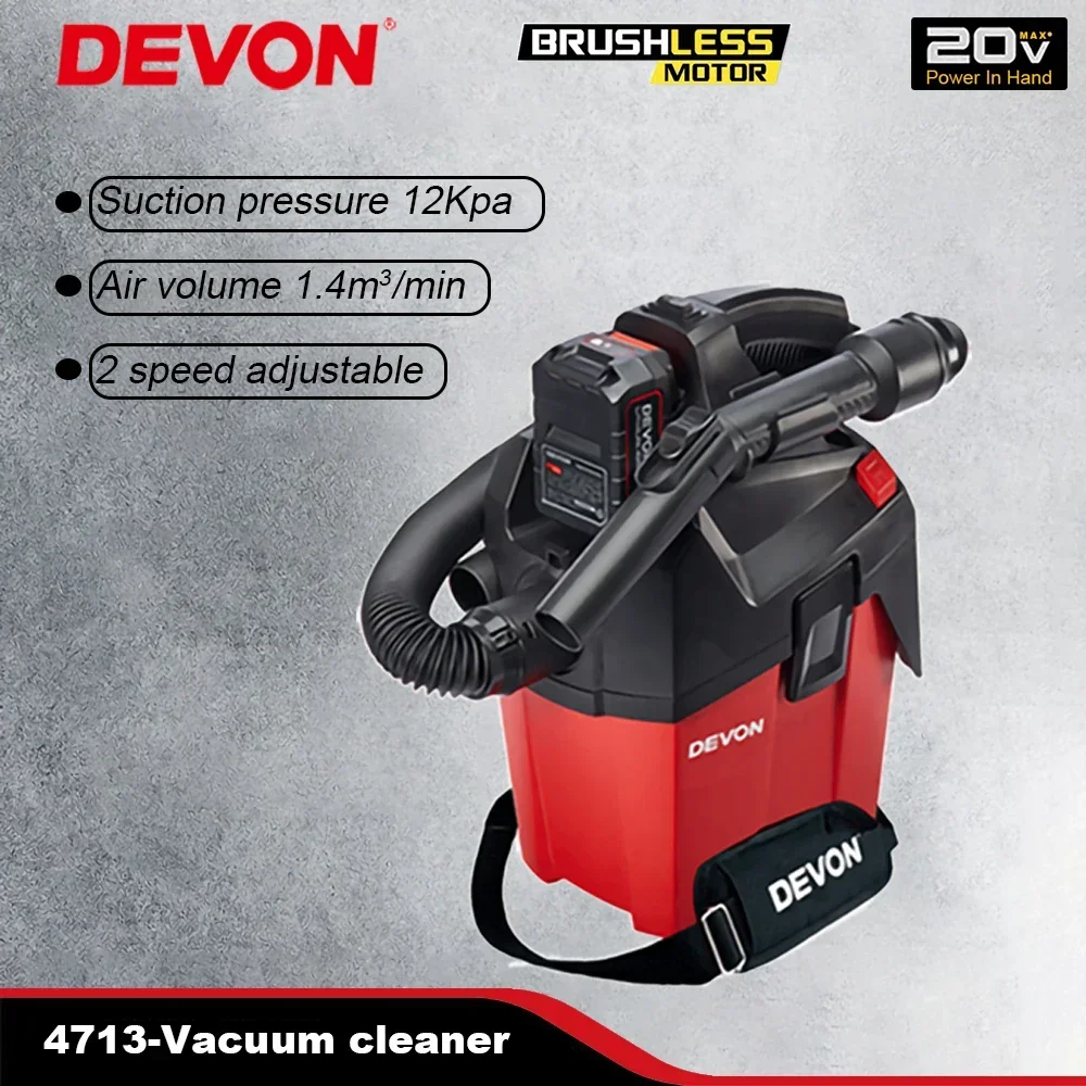 Devon Vacuum Cleaner Brushless 4713 20v 12KPa 1.4Cubic Meter/min 2 Speed Adjuatable for Cleaning Car Gardon and ConstructionSite