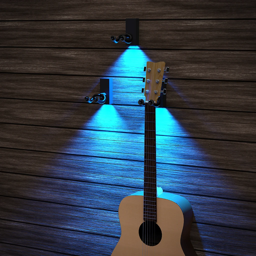 

1/2/3 Piece Guitar Hanger Wall Blue LED Light Wall Mounted Guitar Hanger Hook Black Metal Guitar Holder Multi-Function Hanger