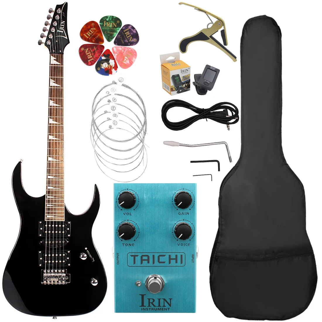 

Black 6 Strings Electric Guitar 24 Frets Maple Body Neck Electric Guitarra with Bag Tuner Capo Pick Cleaning Cloth Pedal Parts