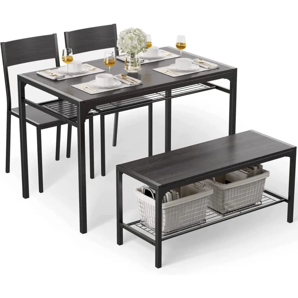 

Kitchen Table and 2 Chairs for 4 with Bench, 4 Piece Dining Table Set for Small Space, Apartment