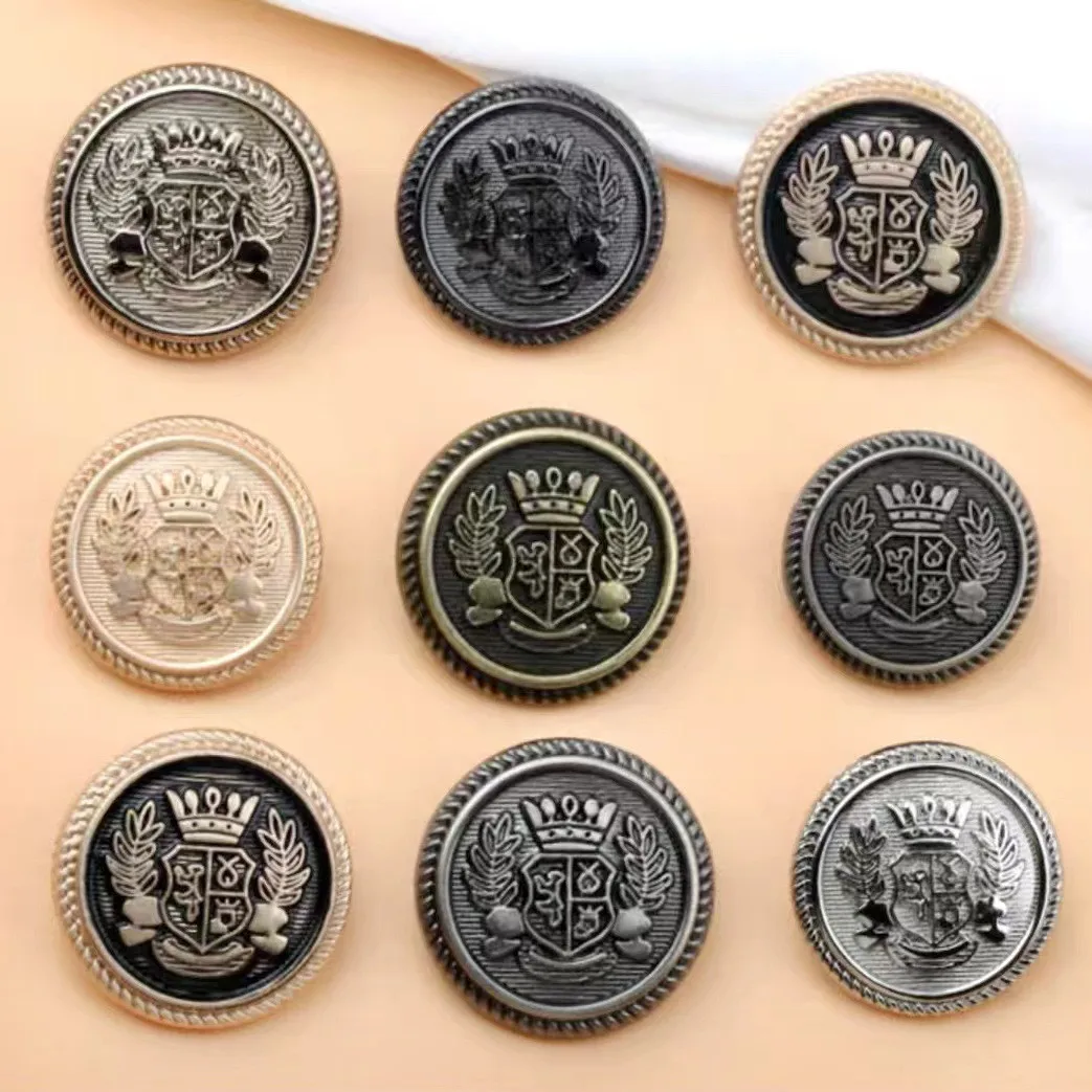 10PCS Of Retro British Style Uniform Metal Wheat Crown Button Gold Silver Academy School Uniform Button