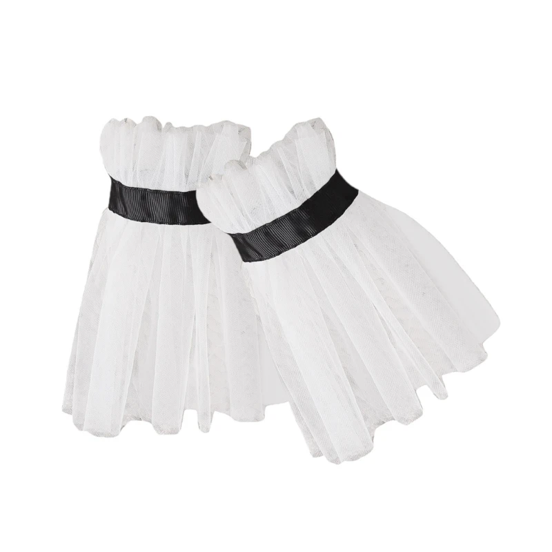 Fashion Ruffled Bracelet Tulle Wristband Wrist Cuff with Ribbon Ankle Decors