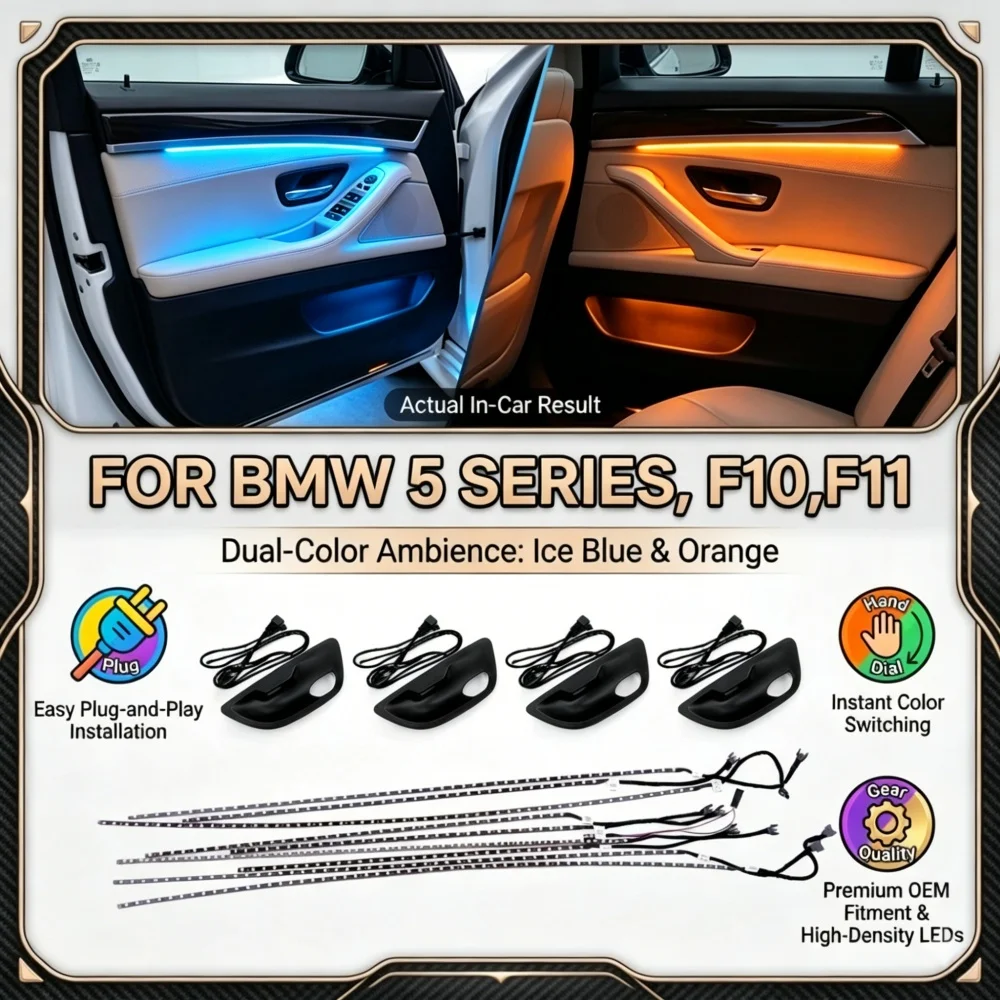 LED-Auto-Ambientebeleuchtung 2-Farben Eisblau & Orange Symphony Streamer Atmosphärenlampen-Set für BMW 5er F10 F11