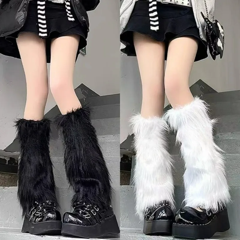 1/2Pairs Furry Leg Warmers Women Autumn Winter Artificial Fur Plush Long Sock Girls Fashion Japanese Lolita Knee-length Stocking