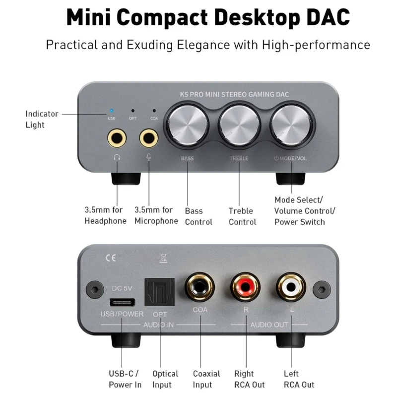 K5Pro Gaming DAC Bộ Khuếch Đại Nghe Mini HiFi Âm Thanh Nổi Digital-to-Analog Bộ Chuyển Đổi Âm Thanh USB Loại C/Quang Bền