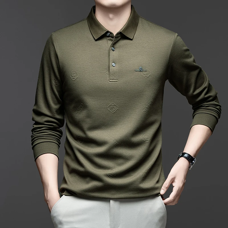 

Мужская рубашка-поло, футболка с длинным рукавом, весна-осень 2024, новая деловая футболка с отложным воротником для отдыха
