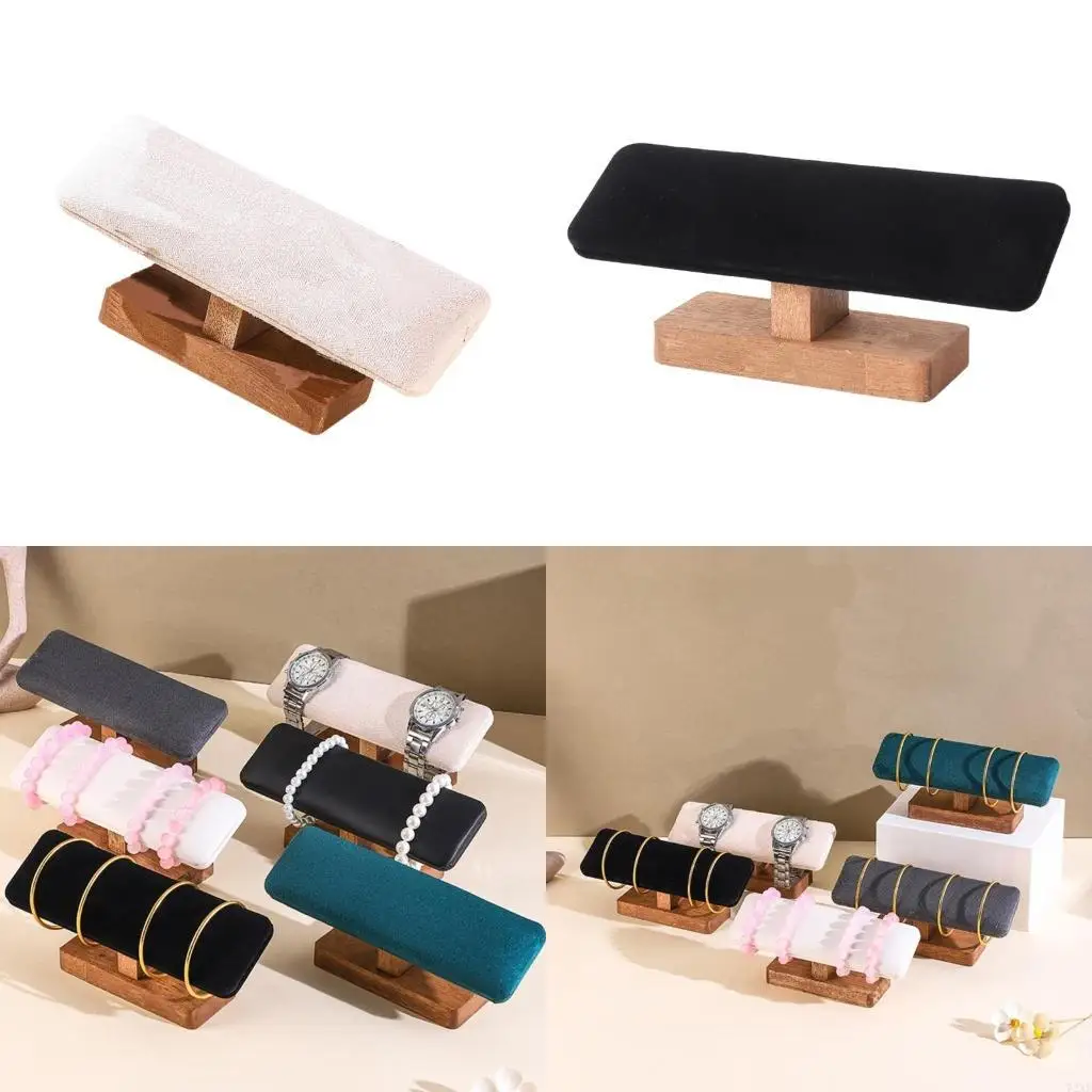 

72XE Wooden Base Velvets Jewelry Display Rack for Bracelets Bangle Storage Holder