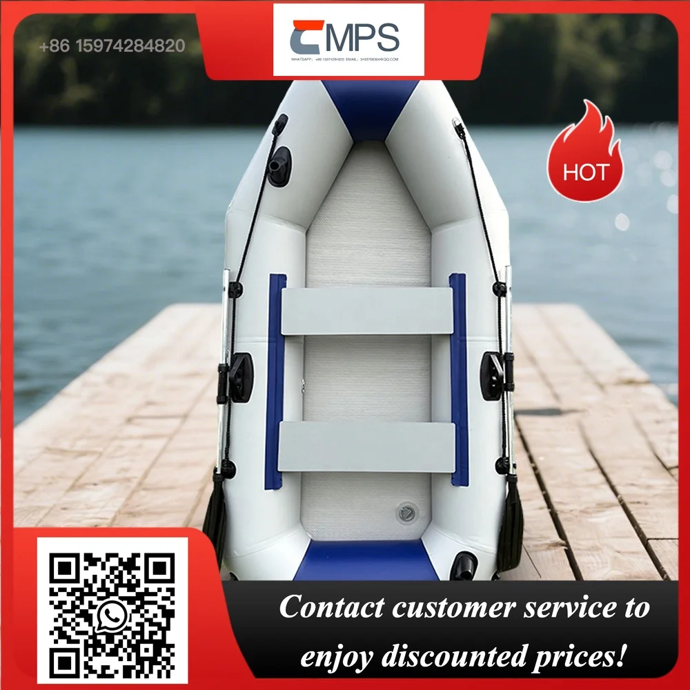 3 Person PVC Inflatable Fishing Boat 240cm Rowing Kayak Canoe Raft Dinghy Hovercraft with Air Deck Bottom