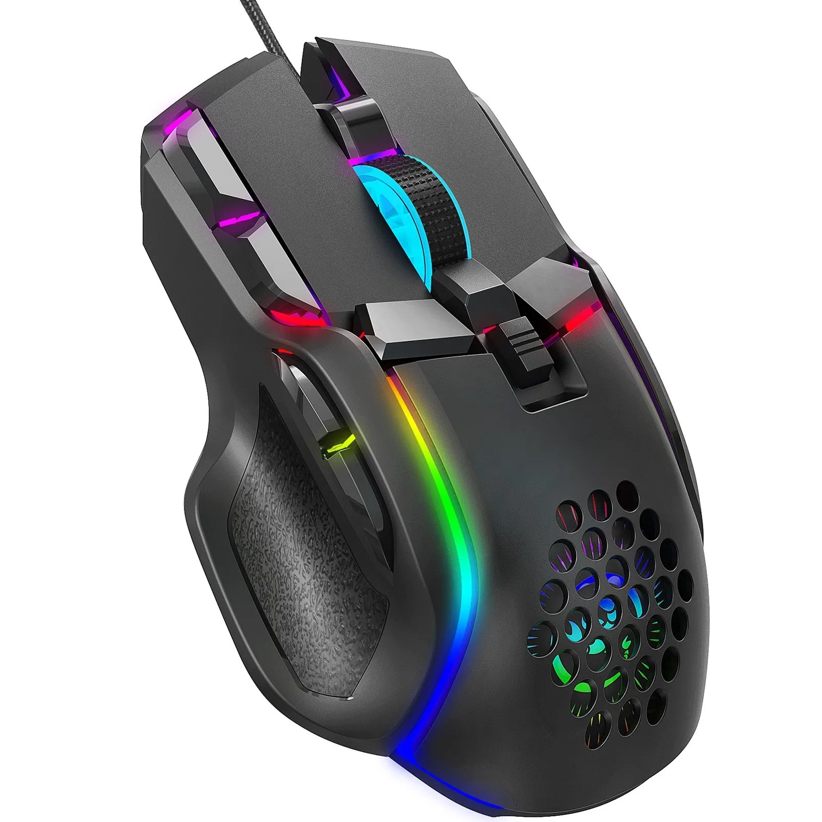 HXSJ S700 10 Keys USB Wire Gaming Mouse Macro Programming Ergonomic Mice with 6 Adjustable DPI RGB Light Effect Gamer Mice