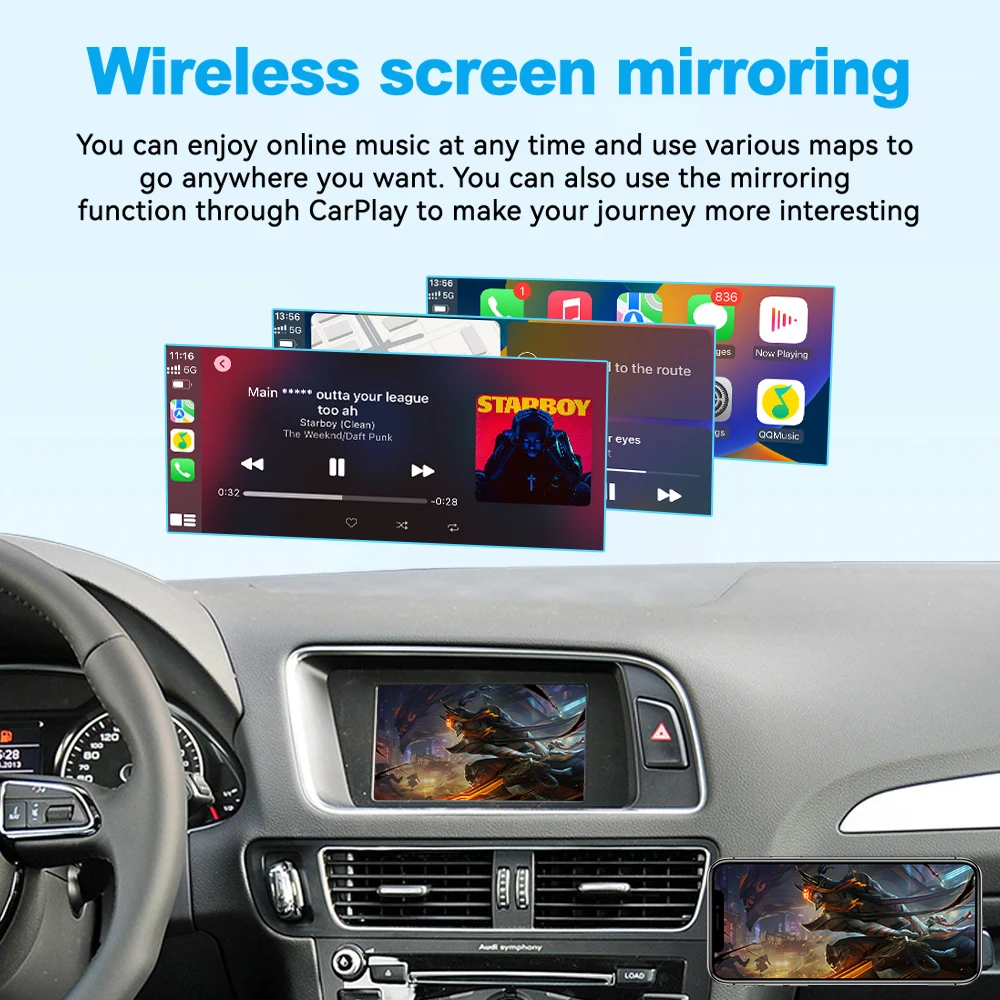 JoyeAuto اللاسلكية Apple CarPlay Android واجهة السيارات لأودي A4L A5 Q5 No MMI 2010-2016 مرآة AirPlay عكس كام التحديثية