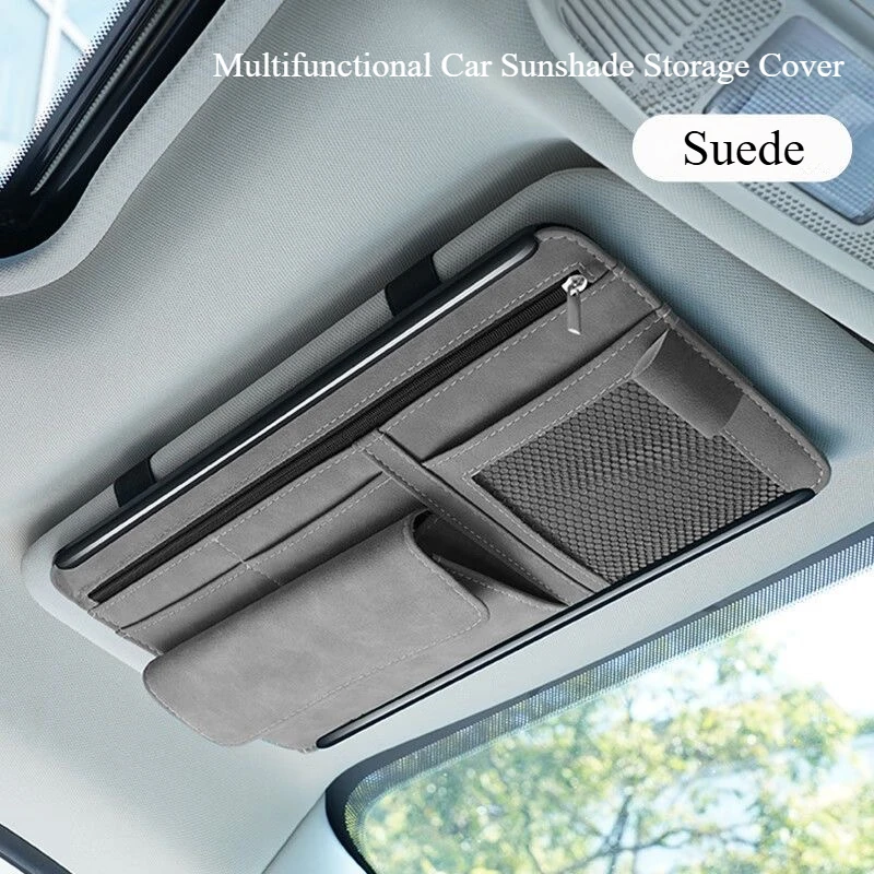 Image of Multifunktionale Auto-Sonnenschutz-Aufbewahrungsabdeckung aus Wildleder für den Innenbereich, Brillenclip, Ausweishalter – Innen-Auto-Organizer