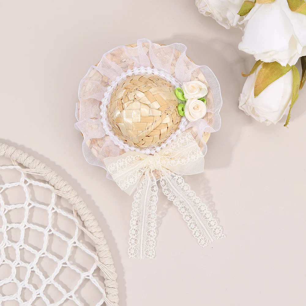 جديد قبعة القش الصغيرة مشبك شعر الحلو زهرة القوس دبوس الشعر اليدوية باريت للفتيات النساء الصيف الشاطئ بوهو غطاء الرأس الملحقات #2