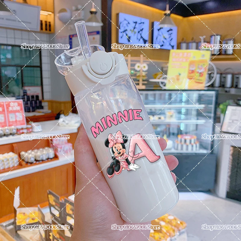 ขวดน้ำพิมพ์ลายมิกกี้ มินนี่ เมาส์ A-Z พร้อมสายสะพายสำหรับเด็ก แก้วนม กาแฟ น้ำผลไม้ 400 มล. แก้วน้ำพกพาสำหรับอาหารเช้า
