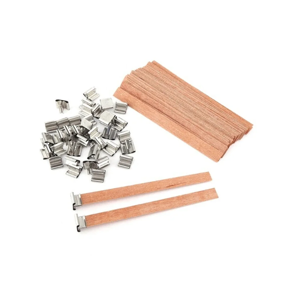 50 square wood core wood wax core set clip base smokeless candle wick DIY paraffin candle can making supplies