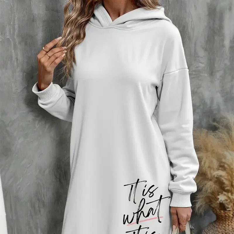 Trendy spring and autumn women's floral 3D pattern hooded sweatshirt dress, elegant long skirt fashion sweatshirt dress