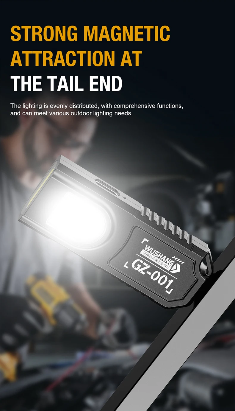 USB-Aufladbare Taschenlampe mit Stiftclip Leistungsstarke Mini-Arbeitsleuchte für Draußen mit Magnetischem Tragbarem Schlüsselanhänger LED COB Taschenlampe – Detail 9