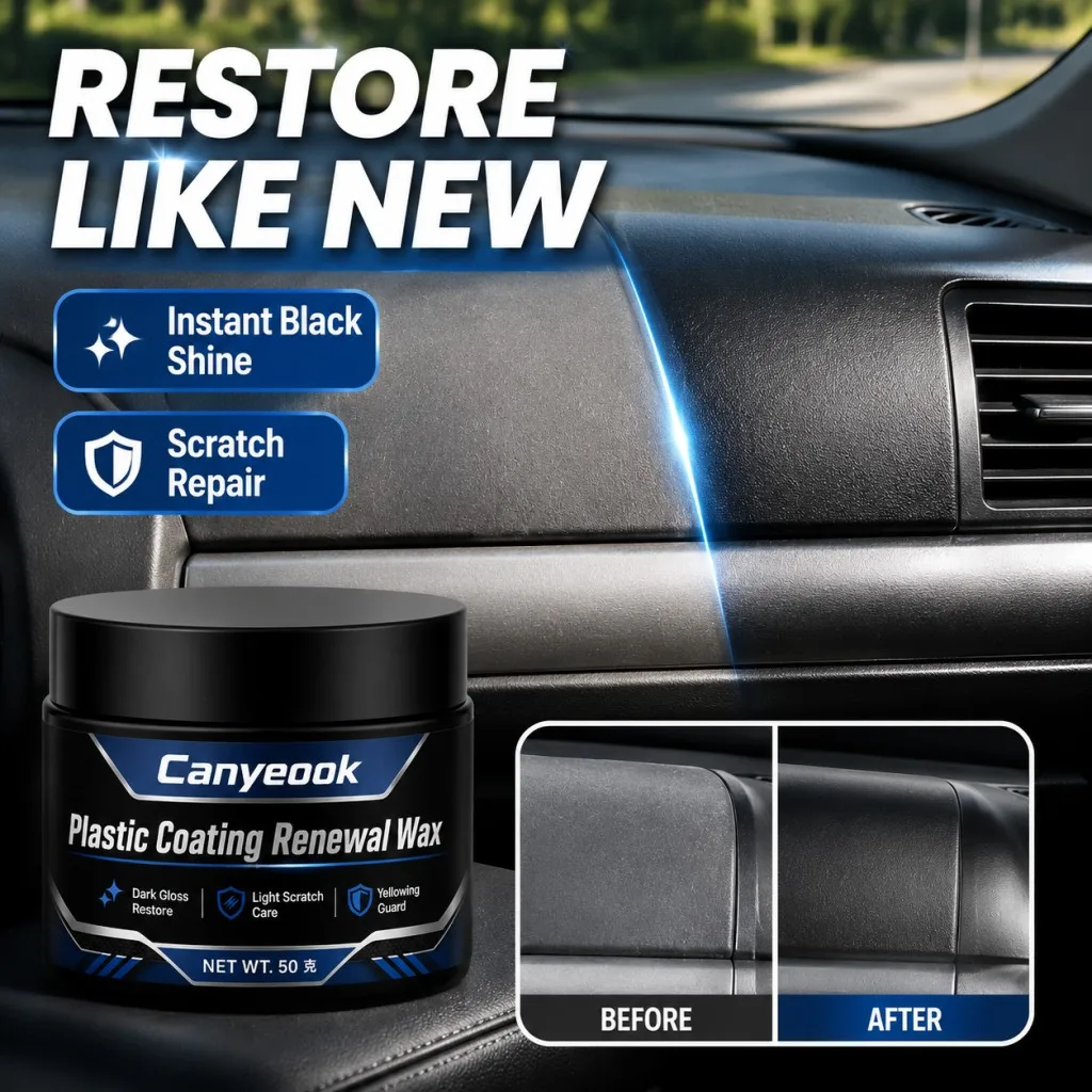 CANYEOOK Plastic Trim Wax 50g - Restore Black Shine, Erase Scratches, Anti-Yellowing, Long-Lasting Protection